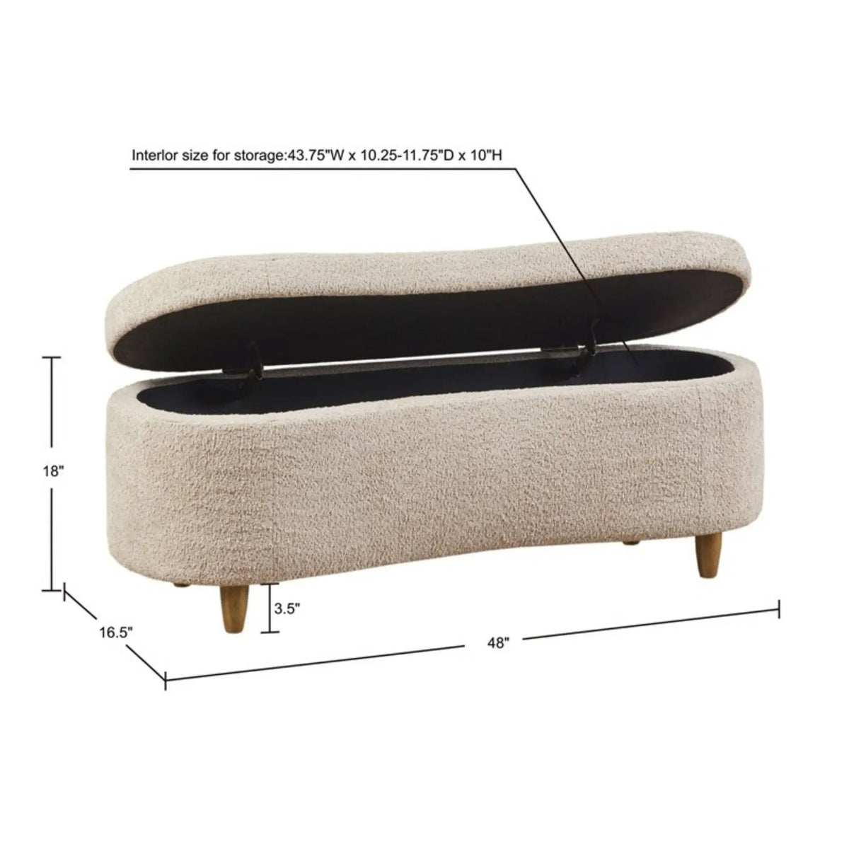 Flip Top Storage Bench | Curved Front Straight Back | Soft Close Hinges | 48 Inch Width