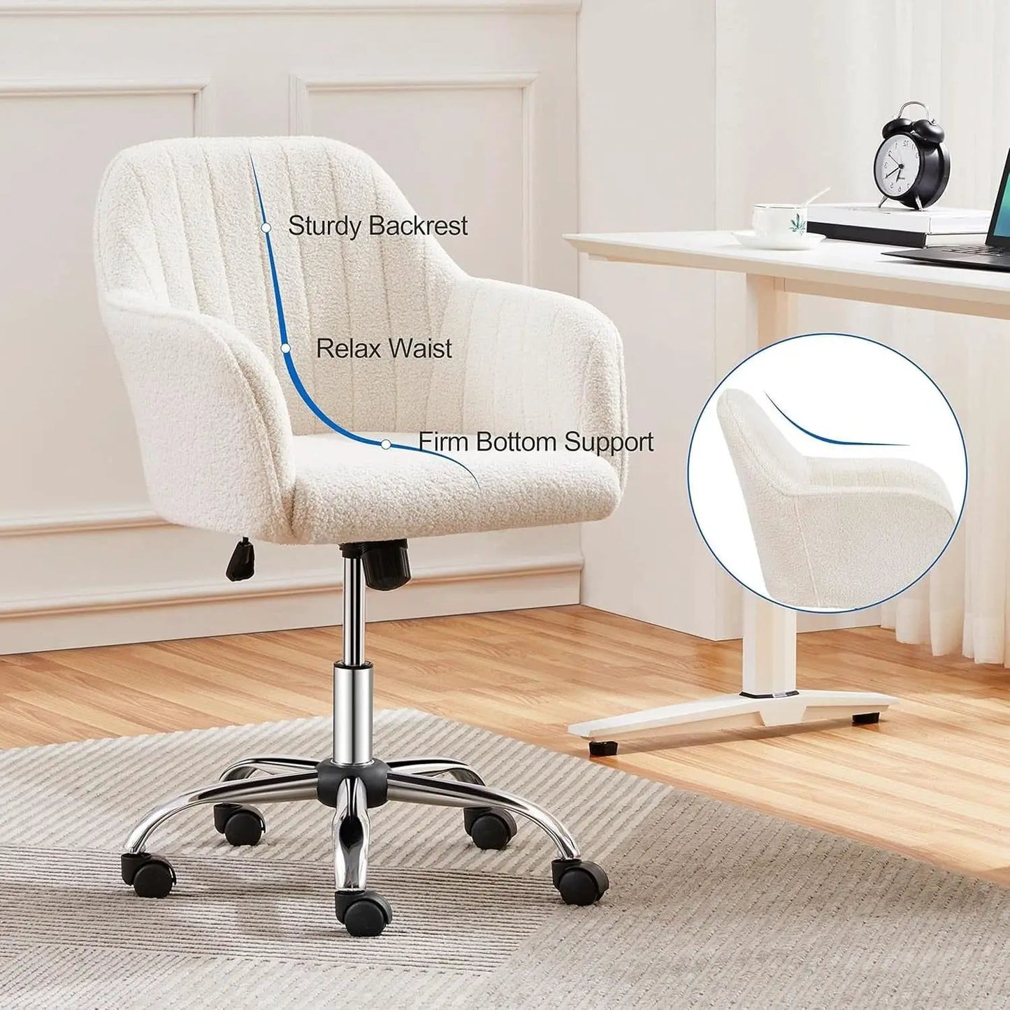 Ivory Boucle Vanity Chair Height Adjustable Makeup Desk Chair from PriceLows™