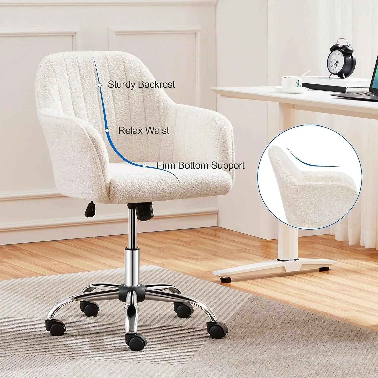 Ivory Boucle Vanity Chair Height Adjustable Makeup Desk Chair from PriceLows™