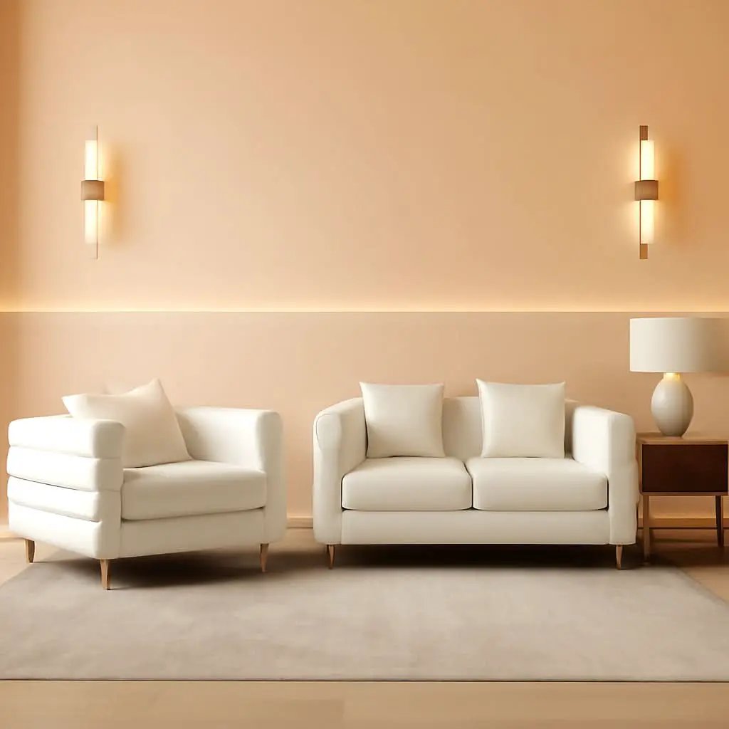 Two Piece Living Room Sofa Set White Teddy Boucle With Loveseat And Three Seater Deep Seat Cushioned Upholstered Sofa from PriceLows™