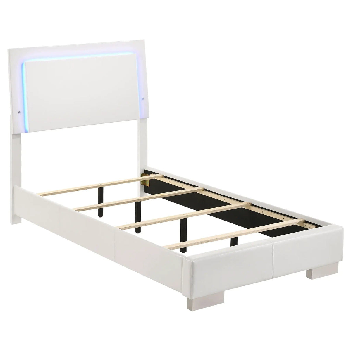 Felicity 4-piece Twin Bedroom Set White High Gloss | 4-Piece Set | Faux Leather & Metal | Bedroom