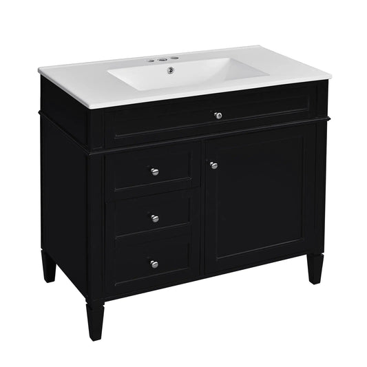 36 Inch Bathroom Vanity With Top Sink | 3 Drawers | Metal Drawer Slides | Ceramic Sink