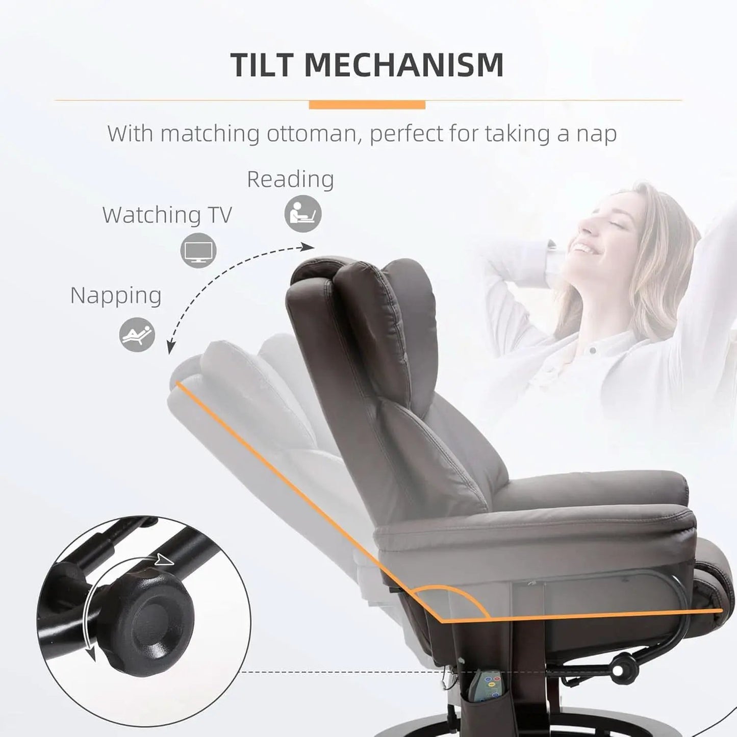 Brown Faux Leather Massage Recliner Chair With Ottoman from PriceLows™