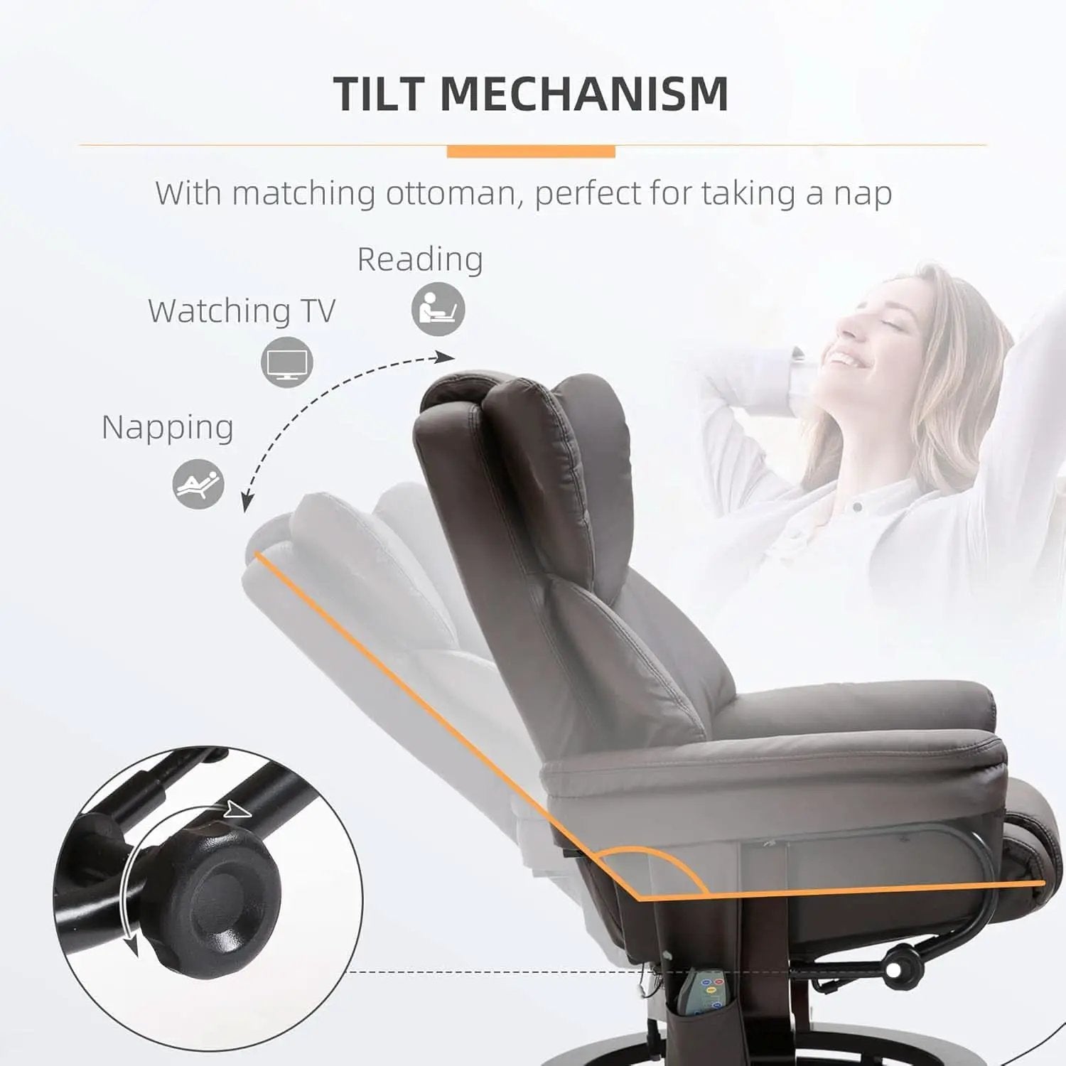 Brown Faux Leather Massage Recliner Chair With Ottoman from PriceLows™