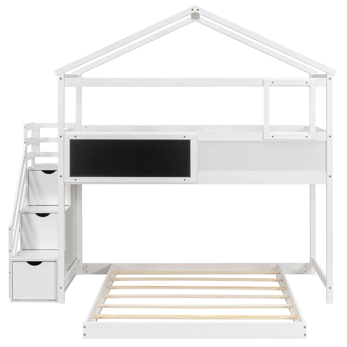 House Style Bunk Bed With Storage Staircase And board | 2 Pieces | Pine Wood | Bedroom