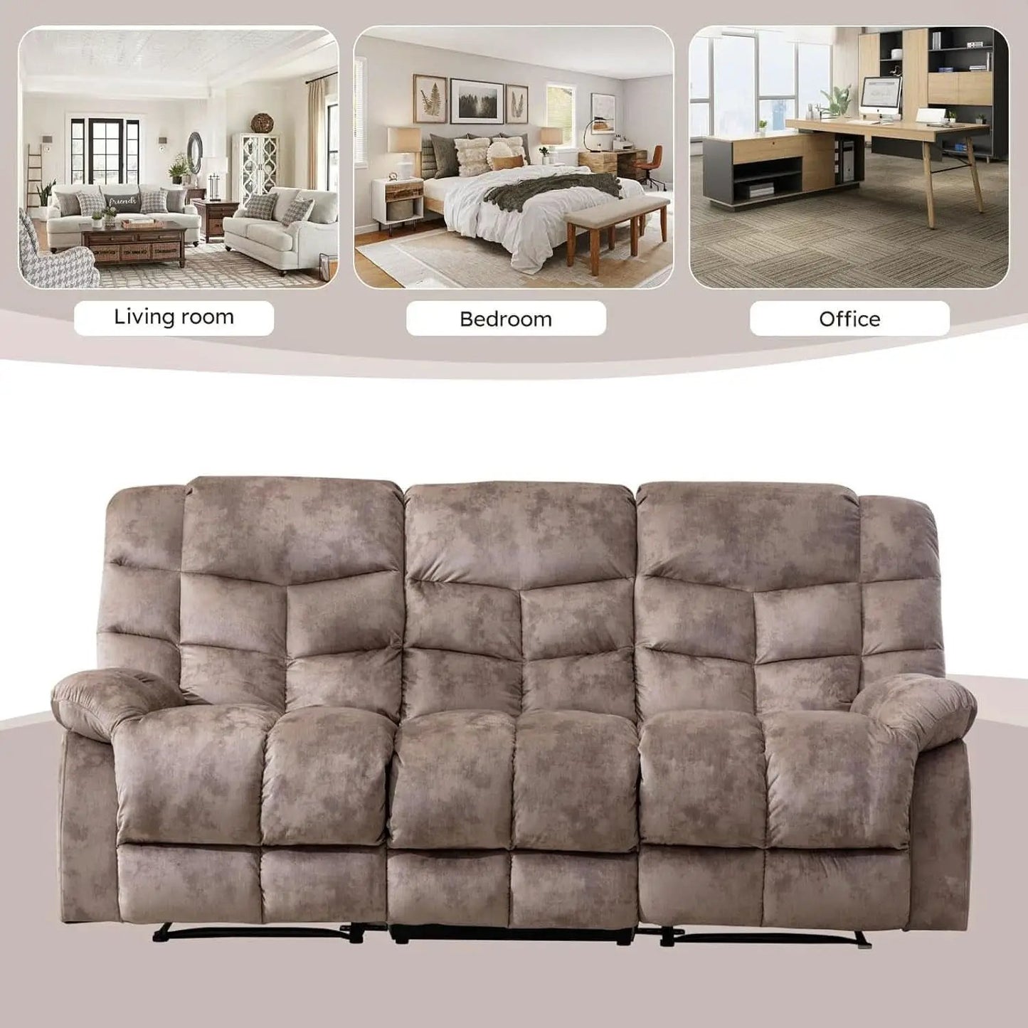 Manual Recliner Sofa Set Memory Foam Cushions Brown from PriceLows™