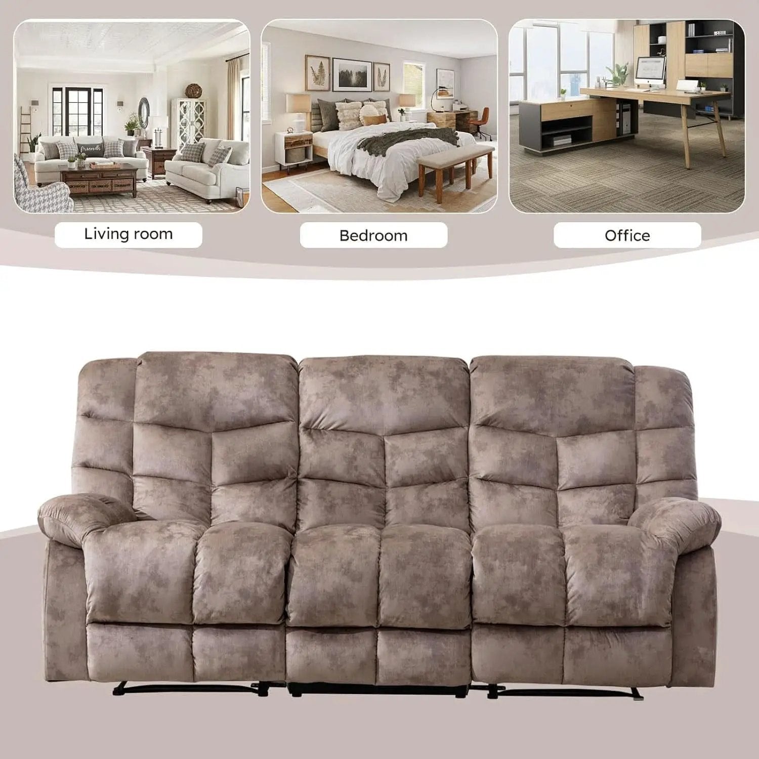 Manual Recliner Sofa Set Memory Foam Cushions Brown from PriceLows™