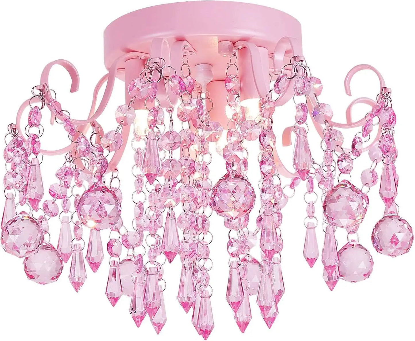 Pink Crystal Mini Chandelier 3 Light Semi Flush Mount from PriceLows™
