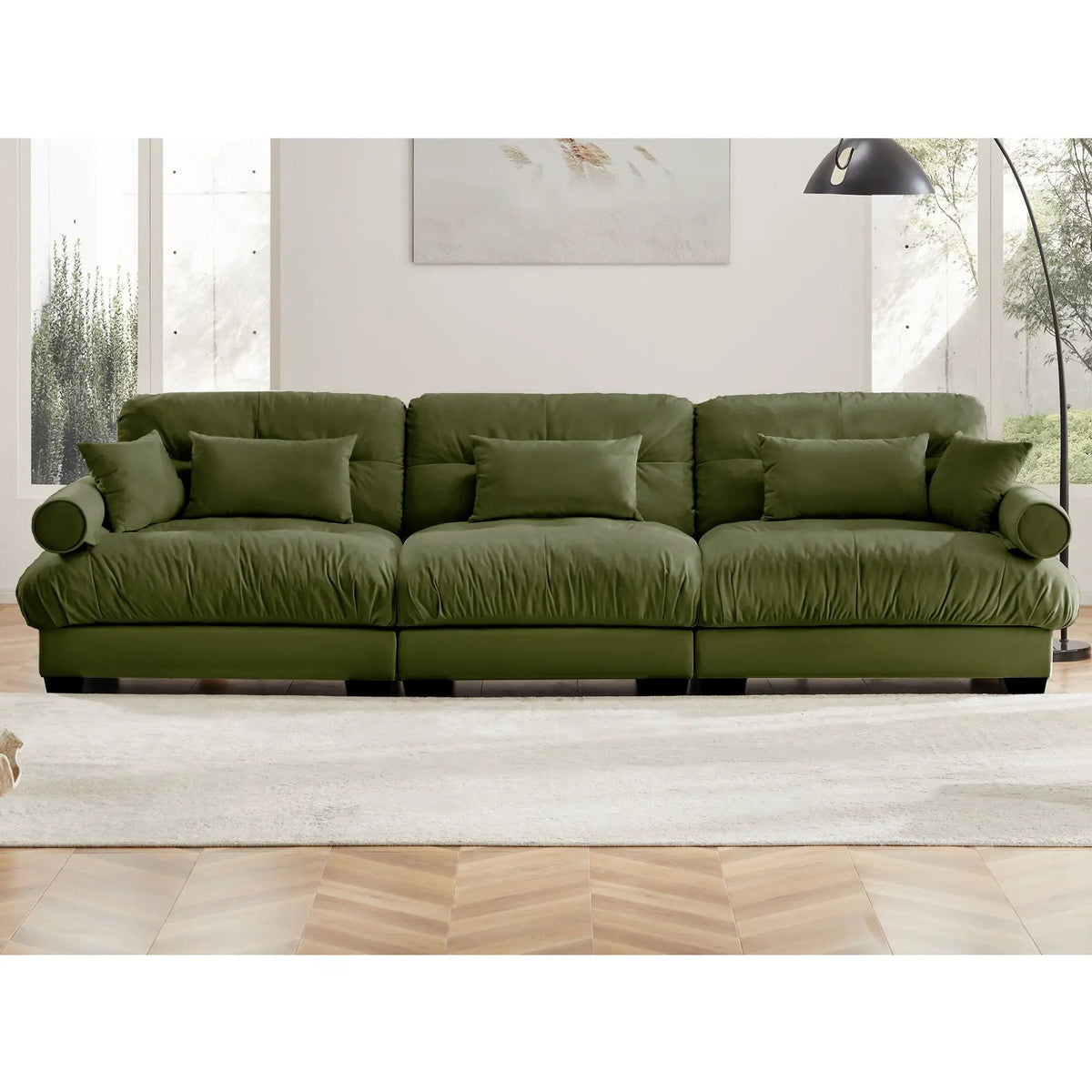 Modern Sofa | Bolstered Armrests | Cloud Cushions | Vintage Fabric