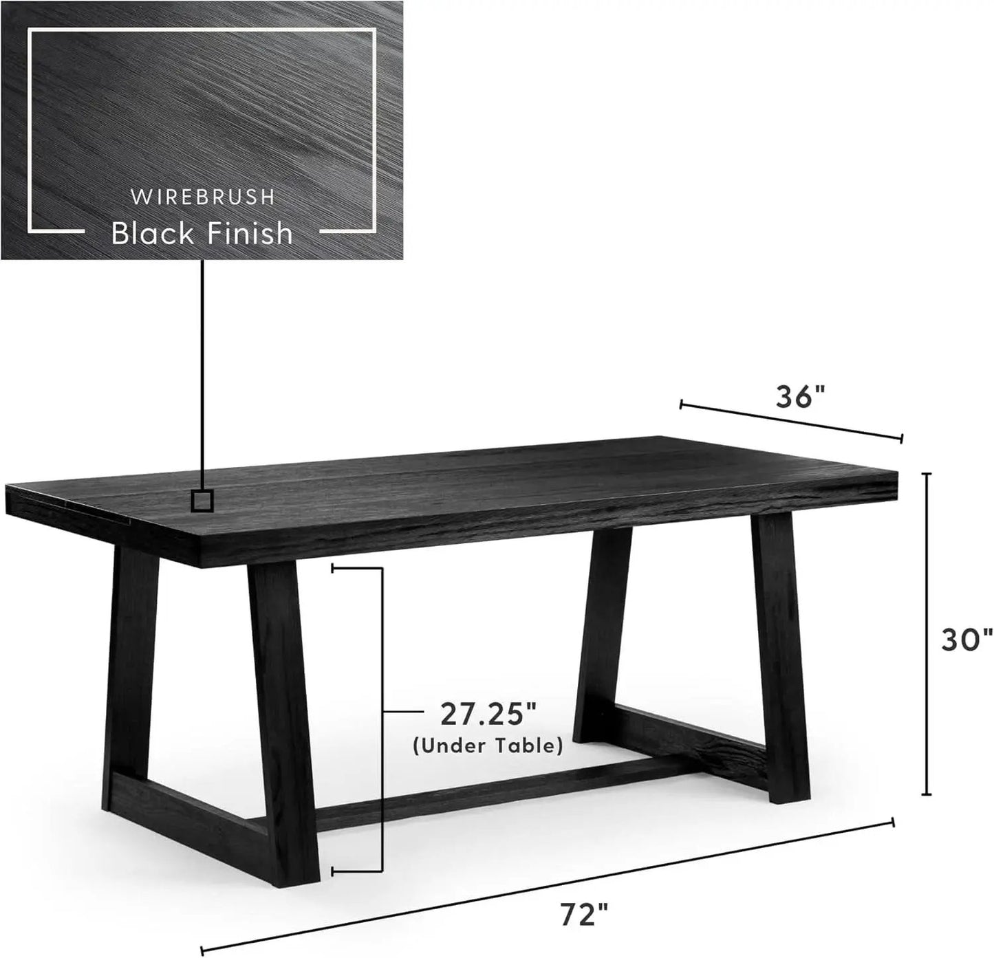 72 Inch Farmhouse Dining Table Solid Wood Black Wirebrush from PriceLows™