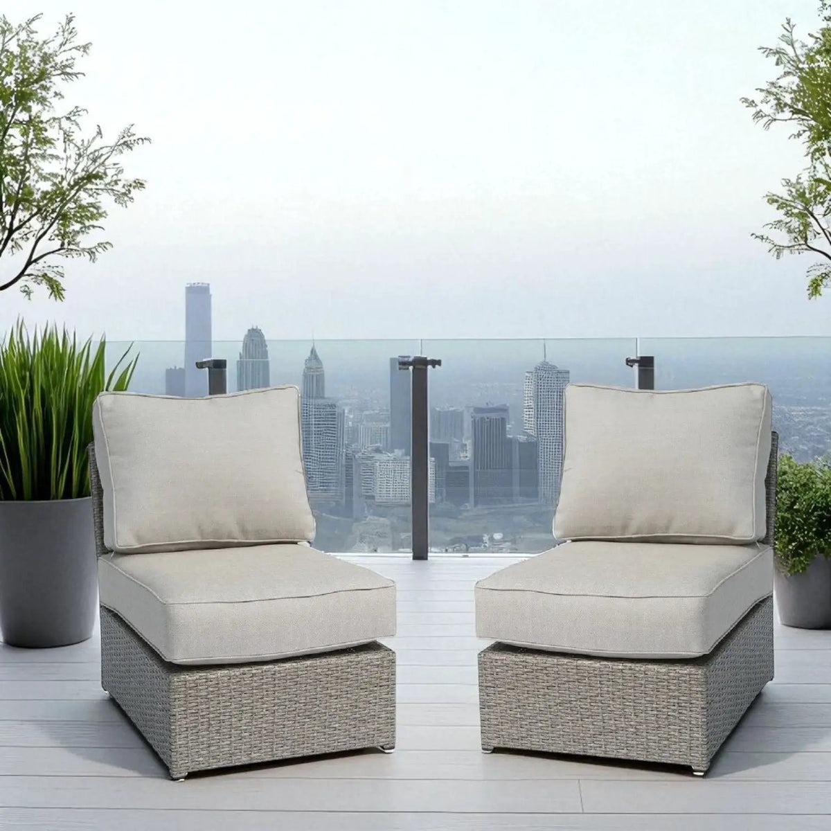 Armless Patio Chair | Cushions Included | Aluminum Inner Frame | Woven Wicker Base