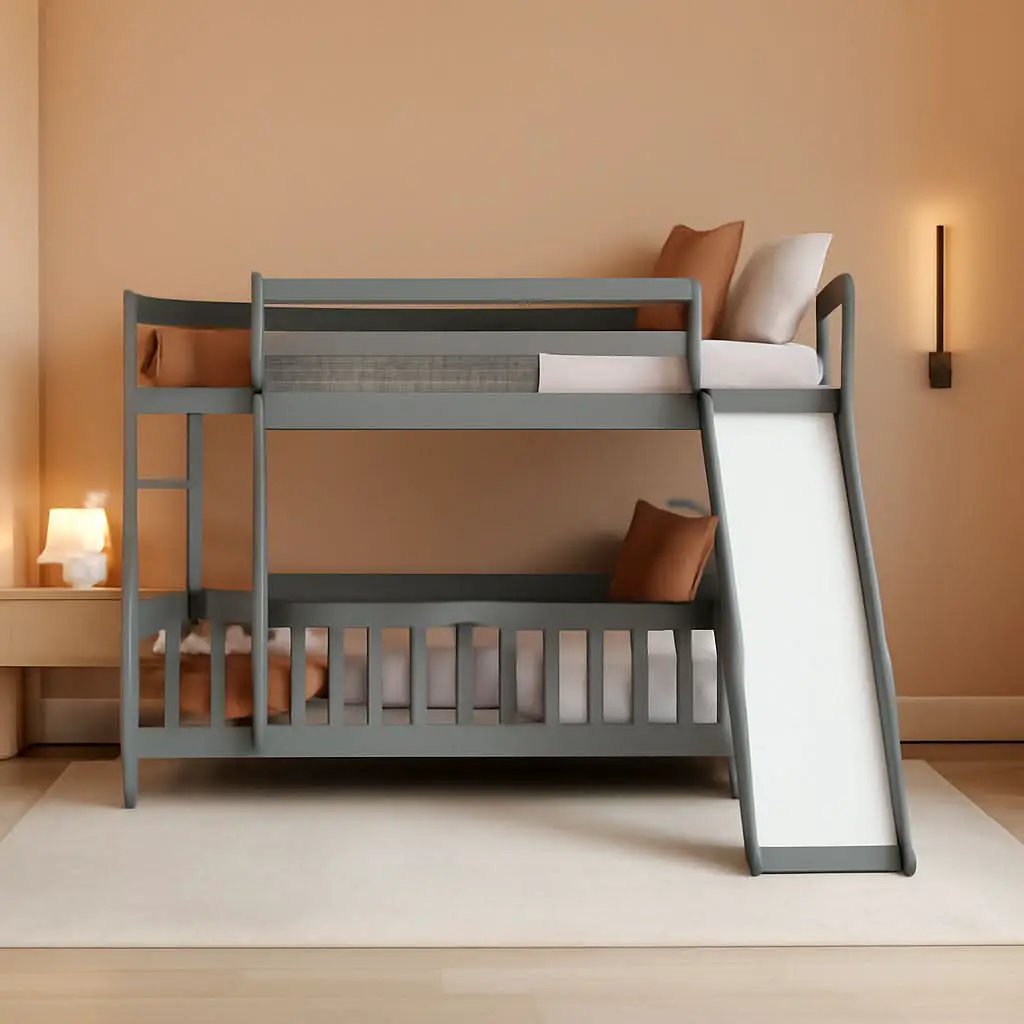 Twin Metal Bunk Bed Frame Black With Convertible Ladder from PriceLows™