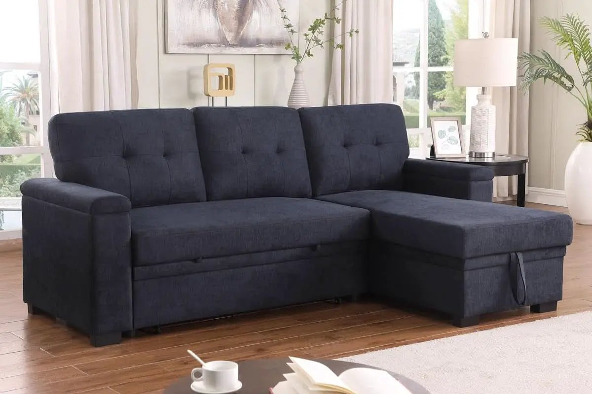 85Inch Dark Gray Reversible Sleeper Sectional Sofa from PriceLows™