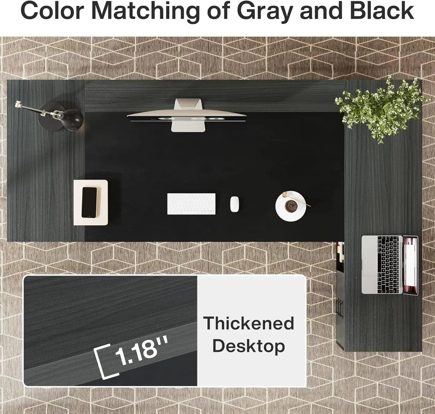 78 Inch L Shaped Desk With Drawers And File Cabinet Grey from PriceLows™