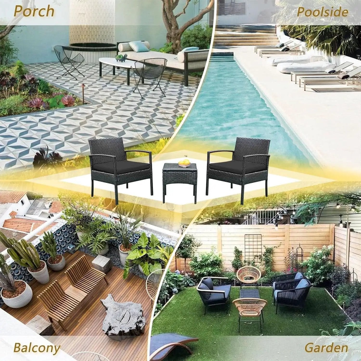 3 Piece Patio Rattan Conversation Chairs Set Outdoor Furniture Black Wicker For Garden Balcony Porch Yard from PriceLows™