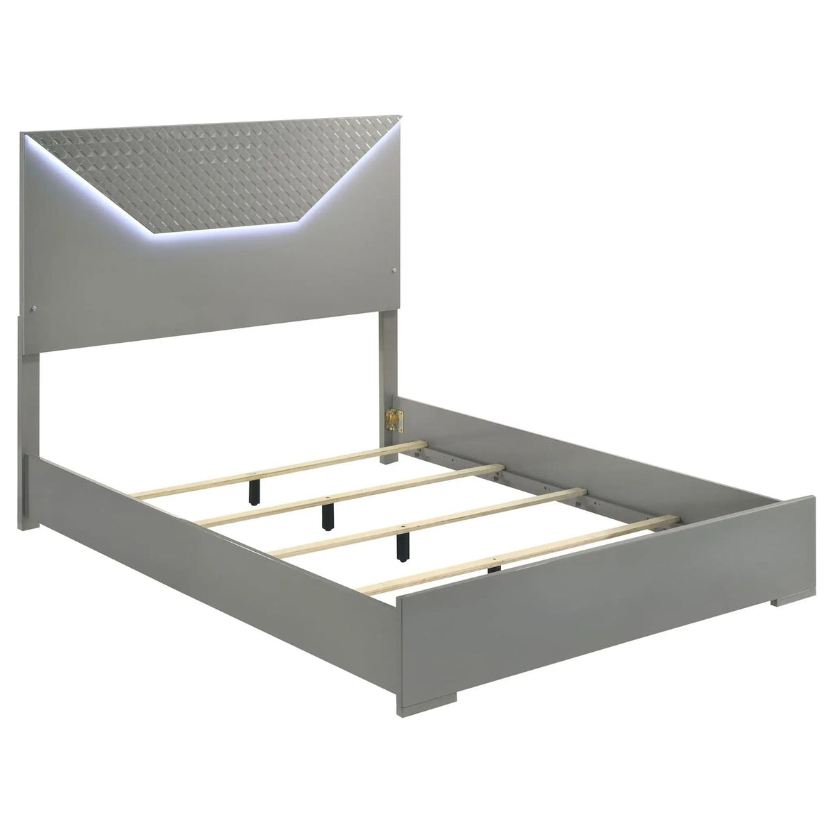 Ives Queen Panel Bed LED Headboard Grey High Gloss | 63.5 x 83.5 x 56.75 in | Bedroom Furniture | Bedroom