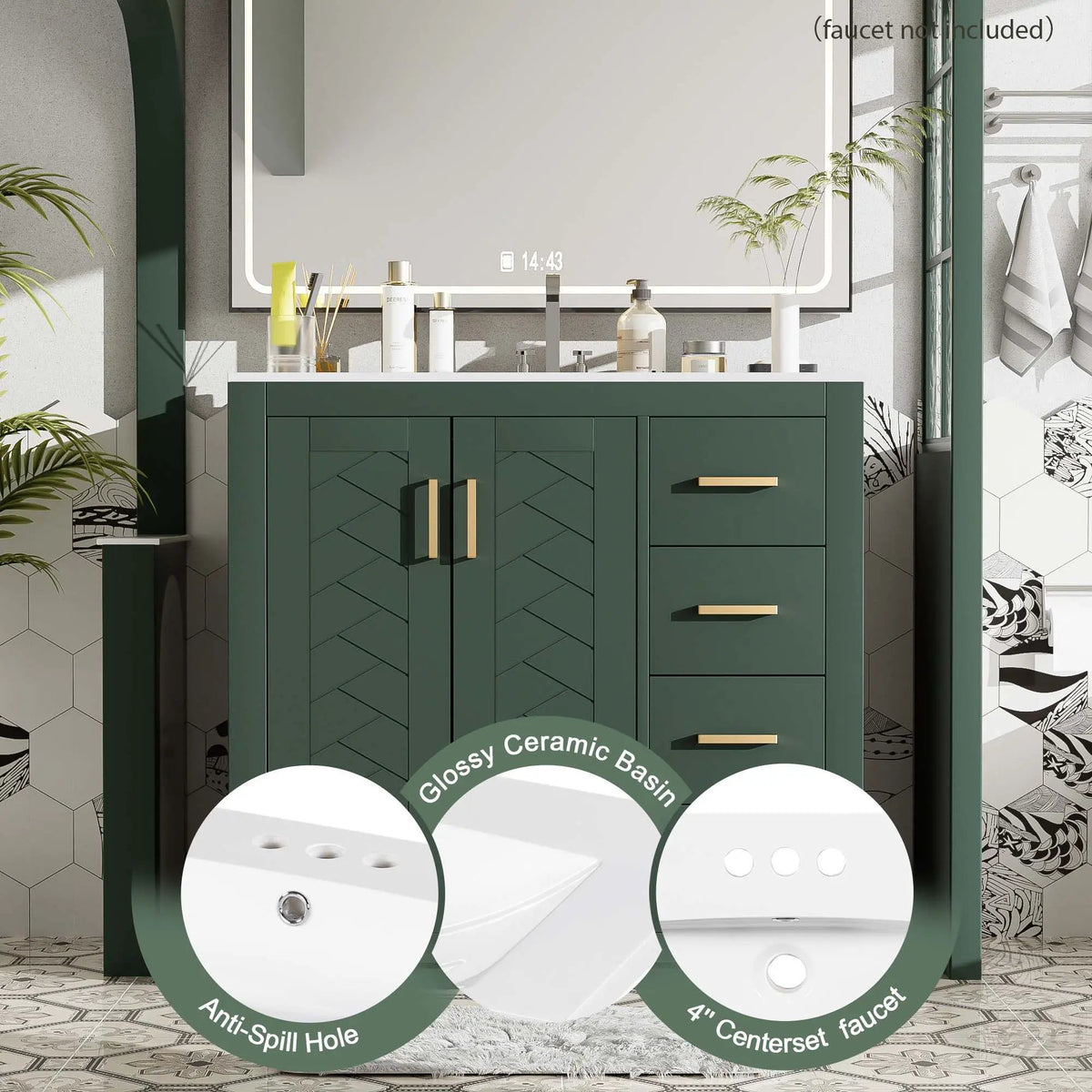 36 Inch Bathroom Vanity | Ceramic Sink Combo | 3 Drawers | Soft Closing Doors