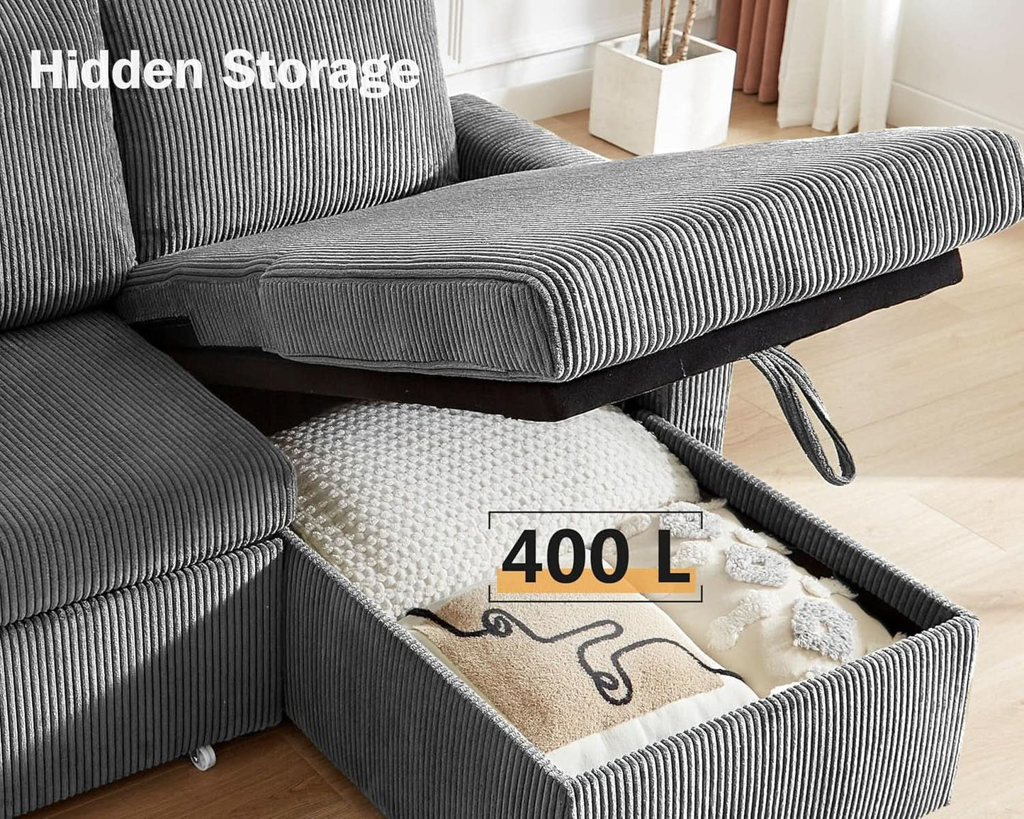 81 Inch Corduroy Velvet GreyTone Sleeper Sofa Pullout from PriceLows™