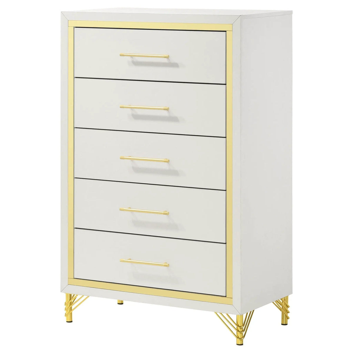 Lucia 5-drawer Bedroom Chest of Drawers | 31.5 x 17.25 x 49.25 in | Metal | White