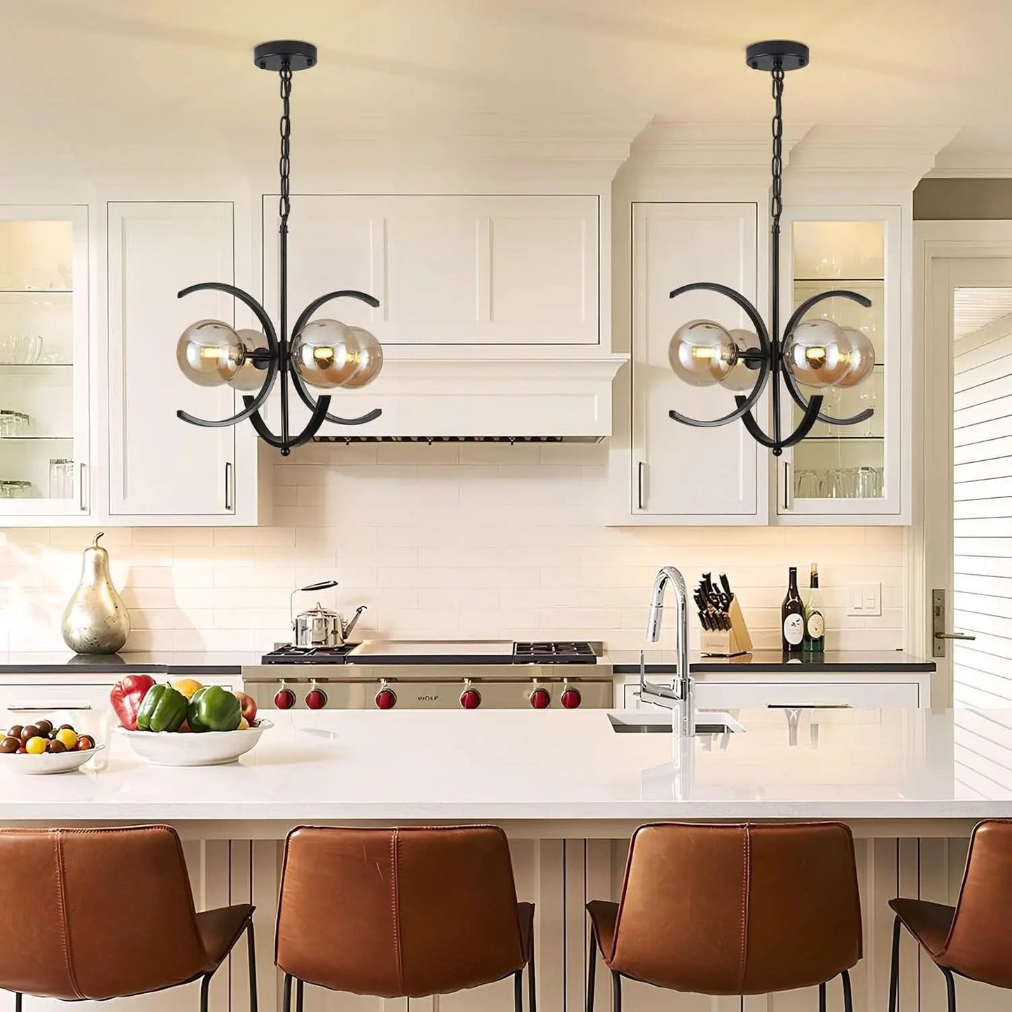 Black Sputnik Chandelier 4 Light Amber Glass Globes from PriceLows™