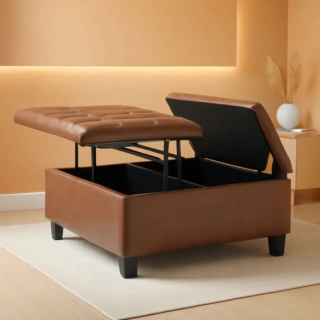 Distressed Umber 36 Inch Storage Ottoman Vegan Faux Leather from PriceLows™
