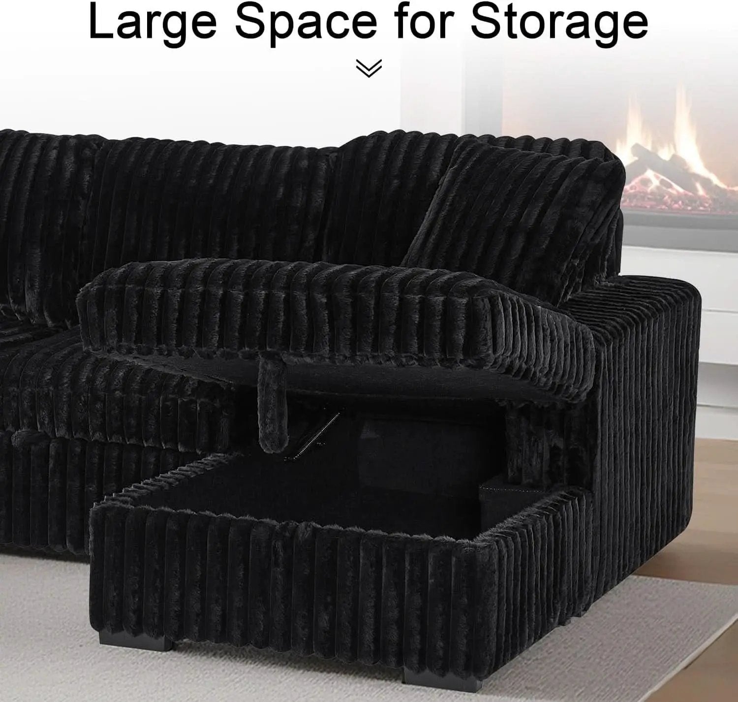 Black 122Inch U Shaped Sleeper Sectional USB Charging Ports from PriceLows™