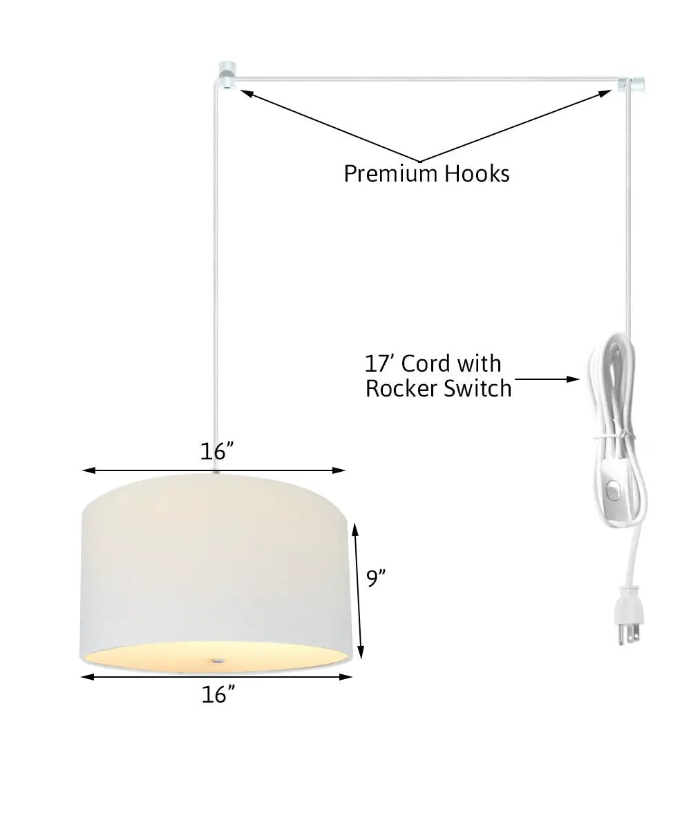 Two Light Swag Pendant | 16 Inch Width | White Linen Drum | Plug In