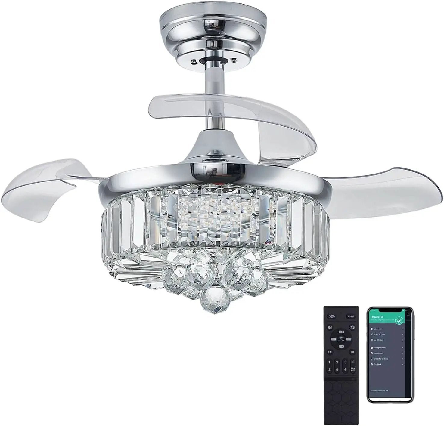 30 Inch Crystal Chandelier Ceiling Fan With Retractable Blades from PriceLows™