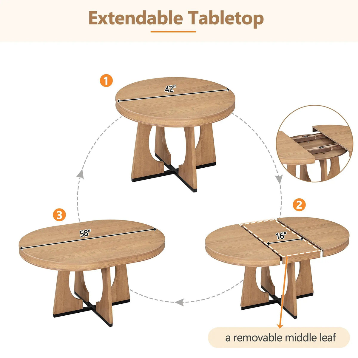 Round Dining Table Set | Extendable Top | 4 Chairs Included | 4 Seater