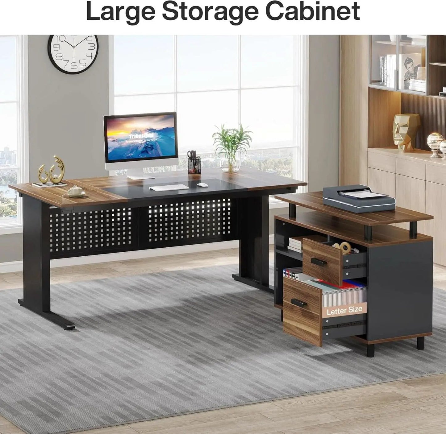 63 Inch L Shaped Desk With File Cabinet For Home Office from PriceLows™