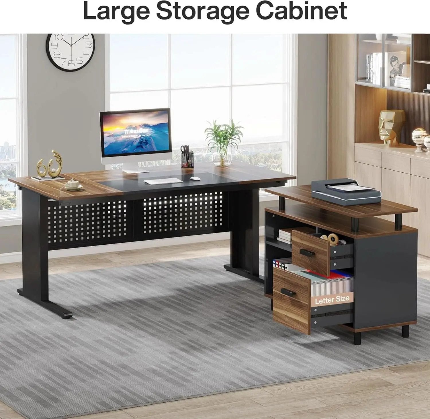 63 Inch L Shaped Desk With File Cabinet For Home Office from PriceLows™
