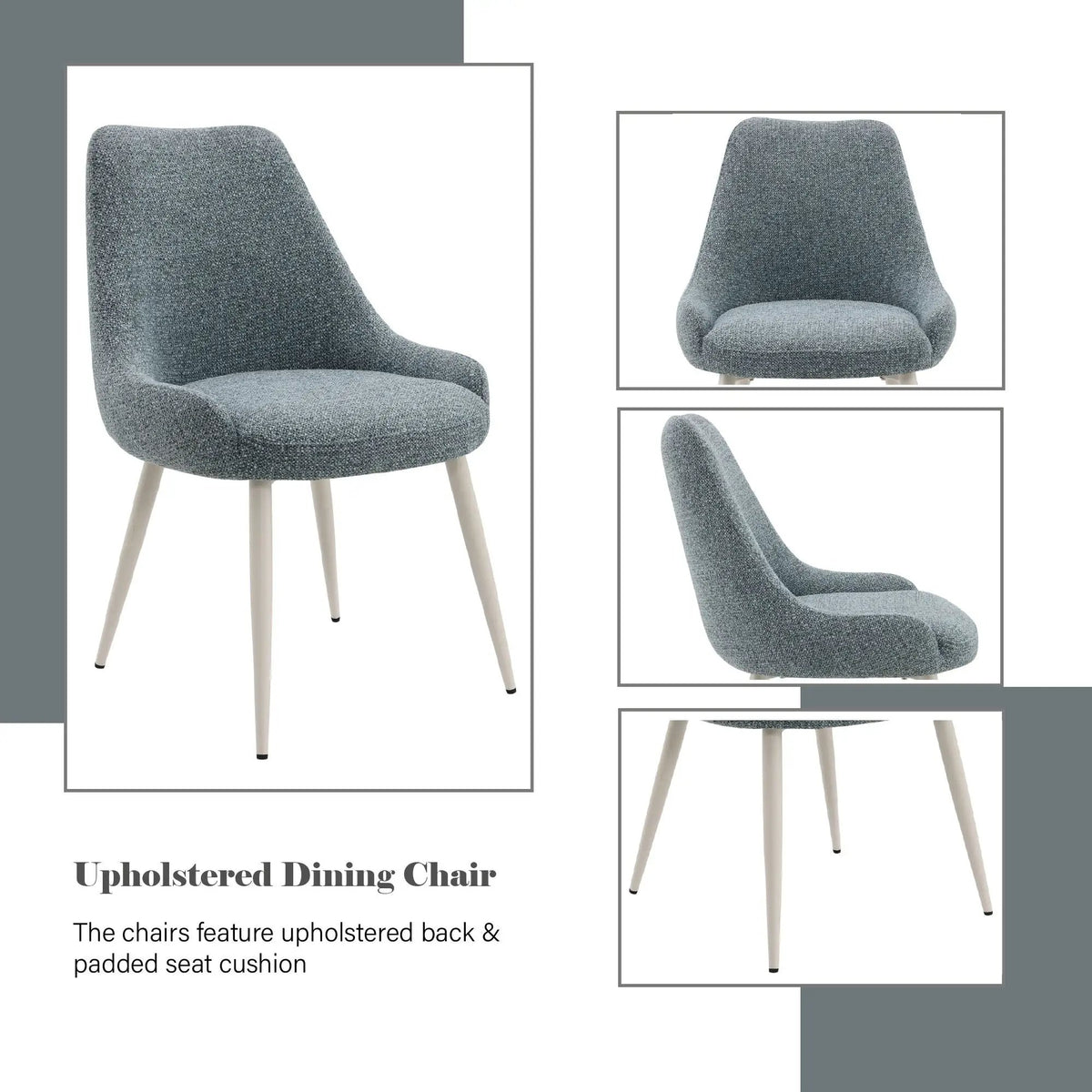 Boucle Side Chair | Light Blue Upholstery | Bone White Pedestal Base | Plush Padded Seat