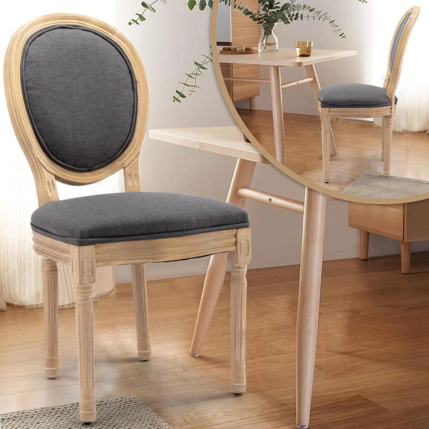 Upholstered Dining Chairs Set Of 6 Grey Fabric Oval Back from PriceLows™