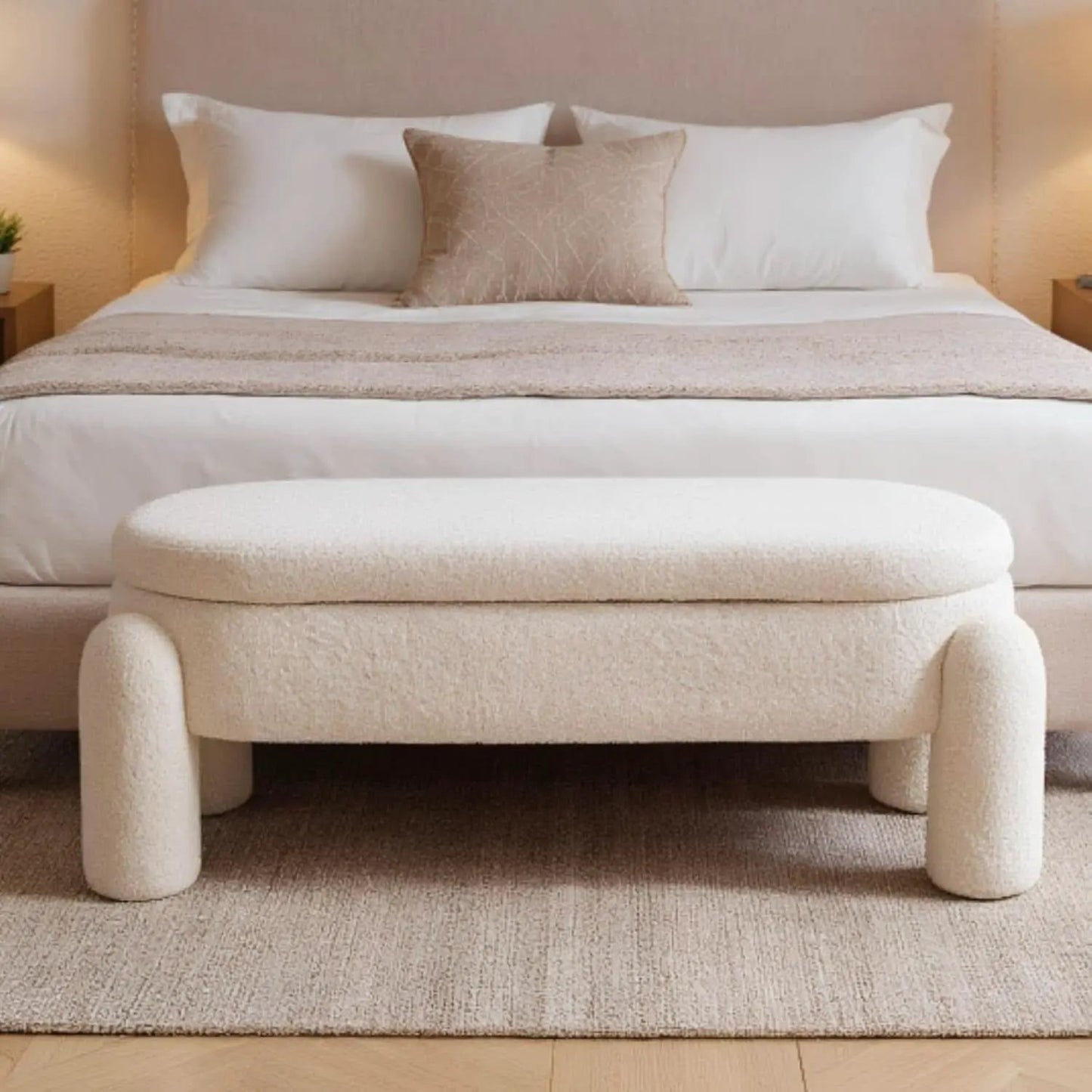 44.7-Inch White Boucle Upholstered Storage Ottoman Bench from PriceLows™