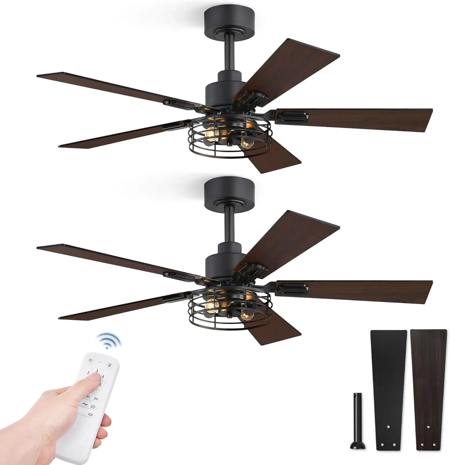 42 Inch Farmhouse Ceiling Fan With Lights Black Cage 2 Pack from PriceLows™