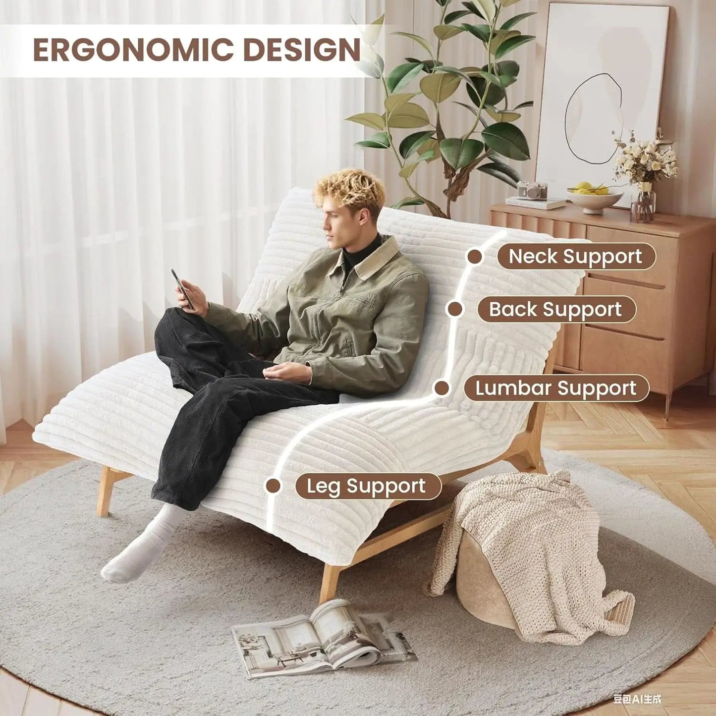 Modern 47.24 Inch Beige Oversized Chaise Lounge Chair from PriceLows™