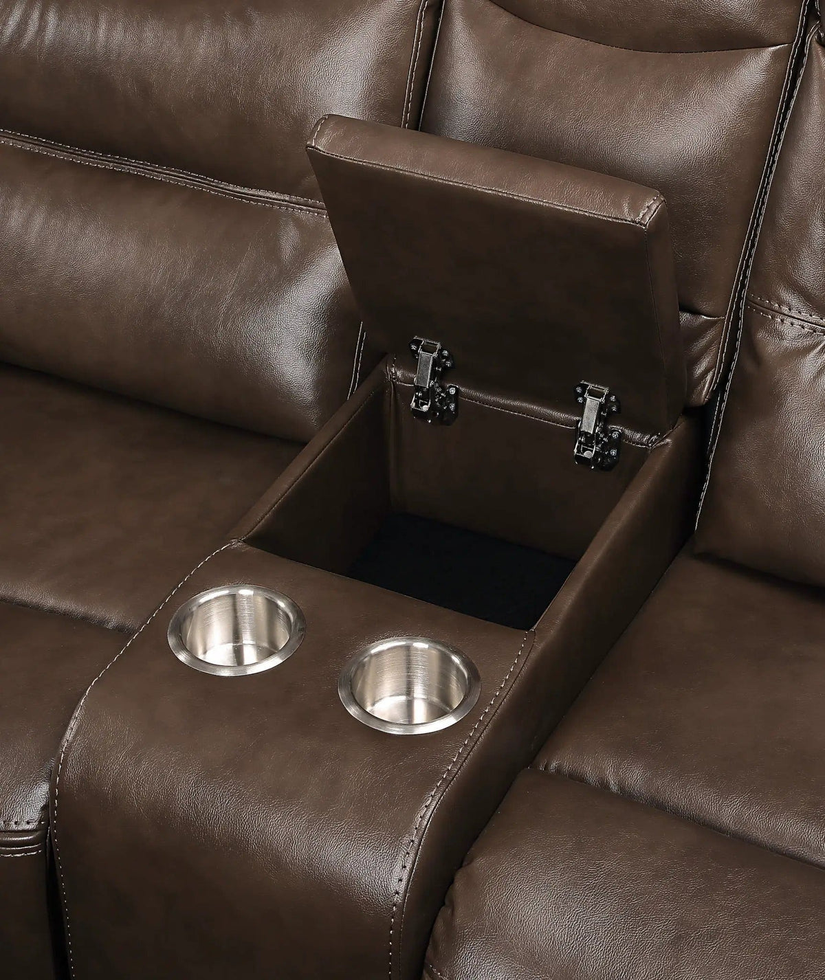 Aashi Leather Gel Match Recliner Loveseat | 38 x 72 x 34 in | Leather & Metal | Brown