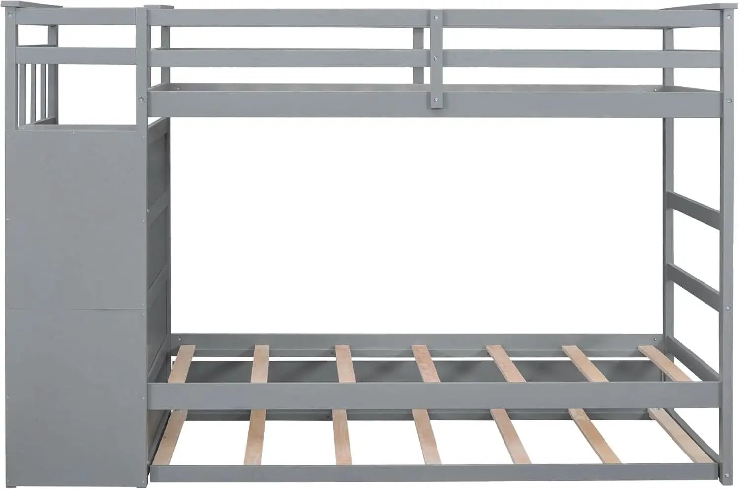 Natural Gray Twin Bunk Bed With Trundle And Stairs from PriceLows™
