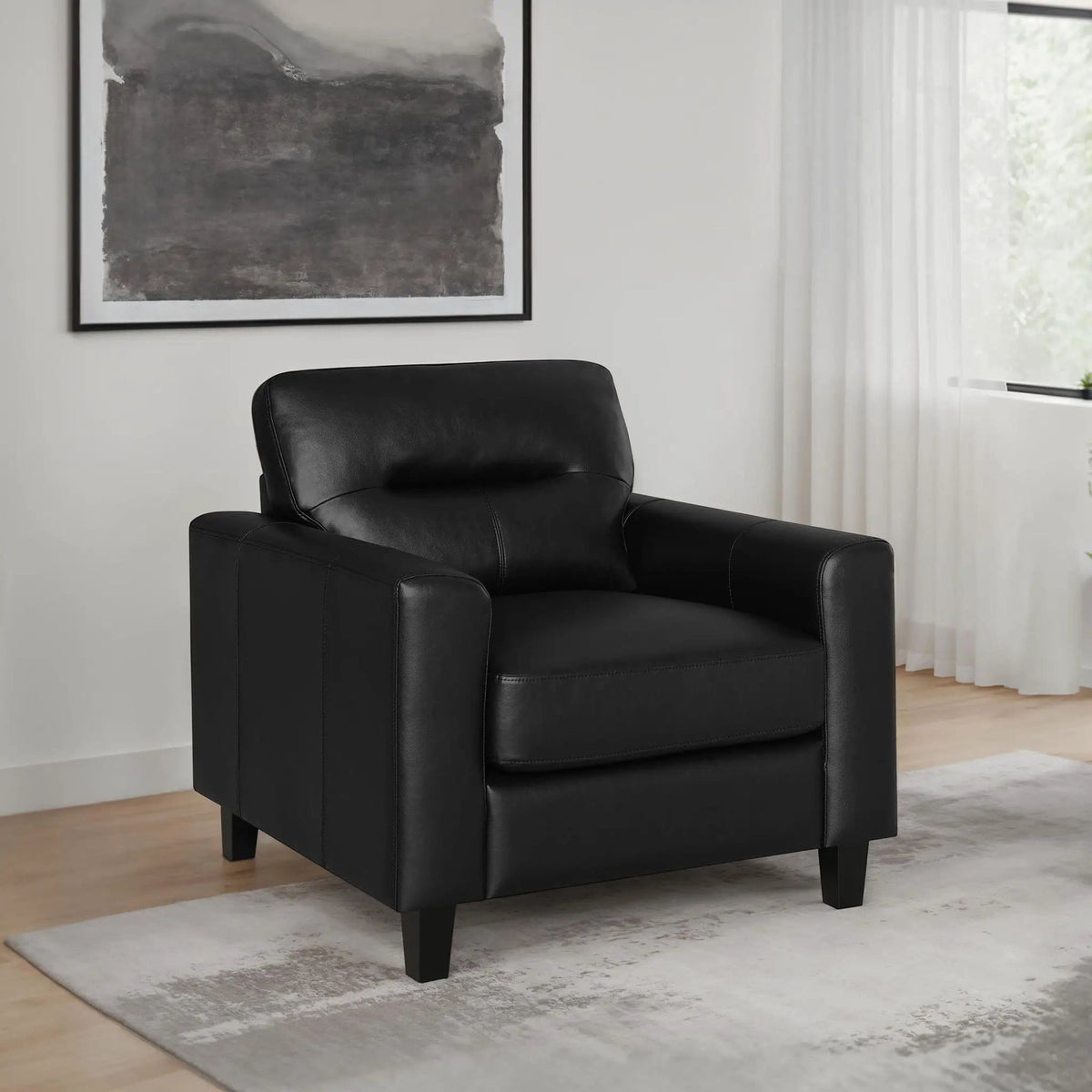 Scotland Faux Leather Upholstered Track Arm Chair | 35 x 35 x 34 in | Faux Leather | Black