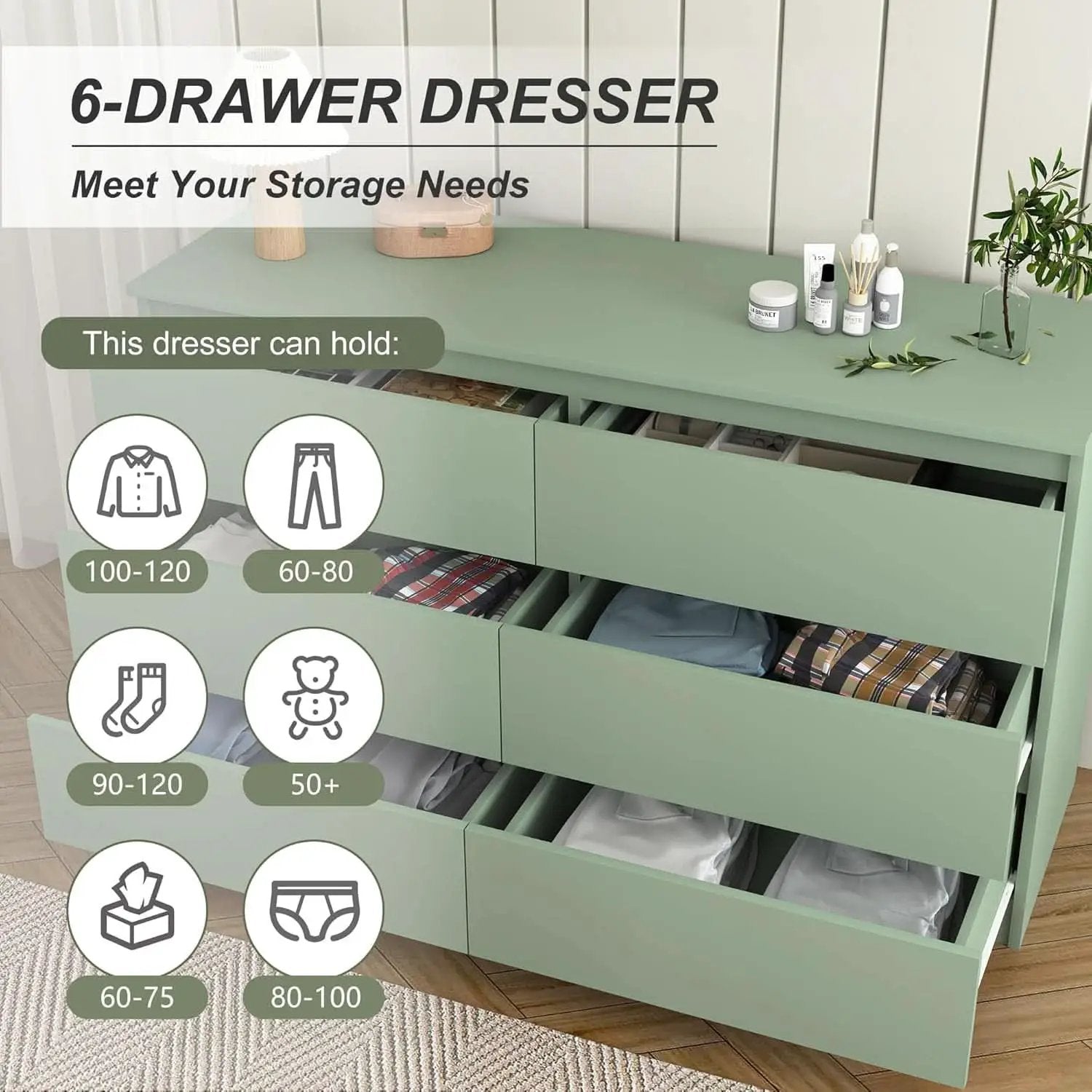 Wooden Six Drawer Dresser For Bedroom Storage Space Saver from PriceLows™
