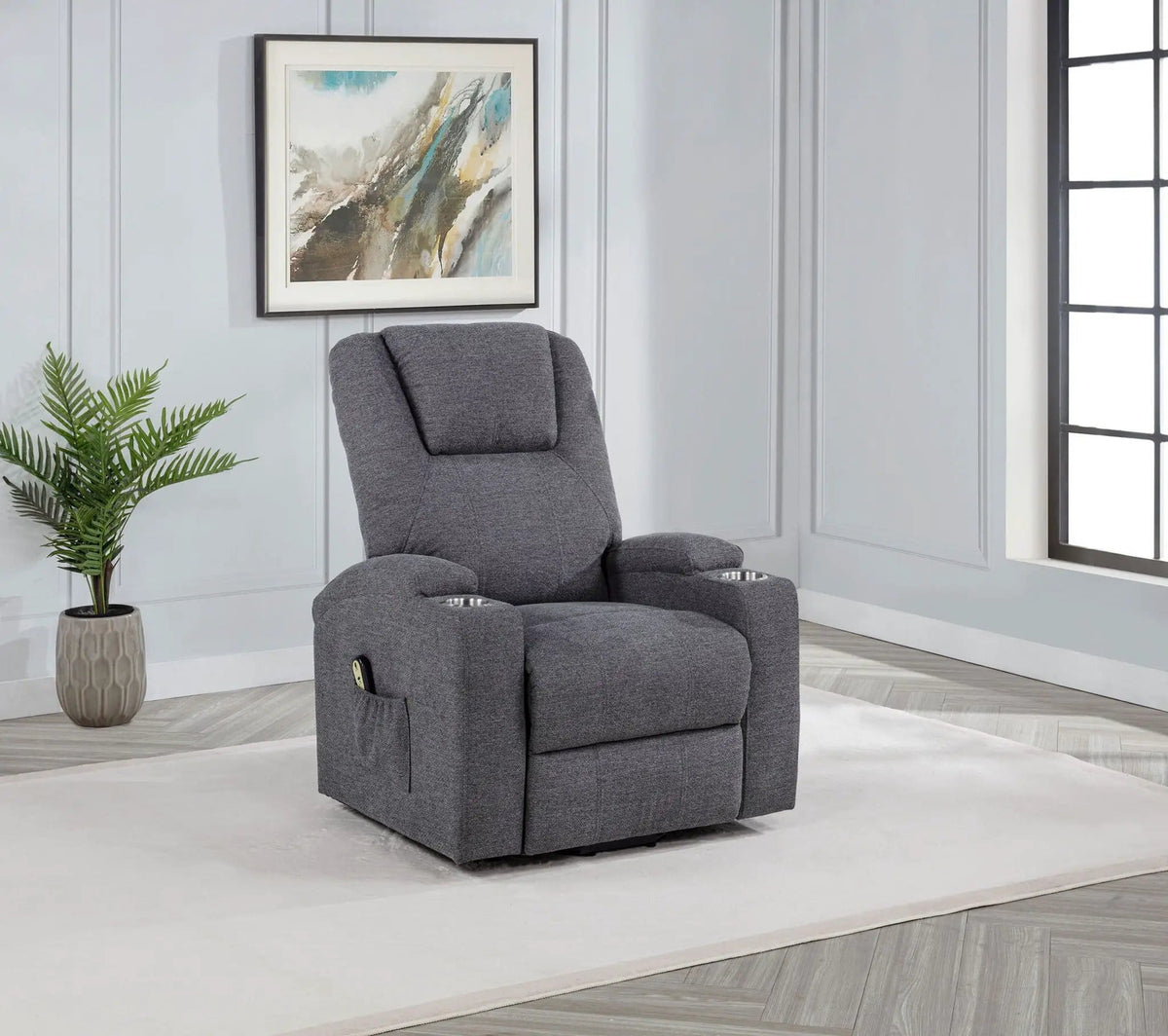 Louie Chenille Upholstered Power Lift Massage Chair | 32 x 37 x 42.5 in | Chenille & Stainless Steel | Grey