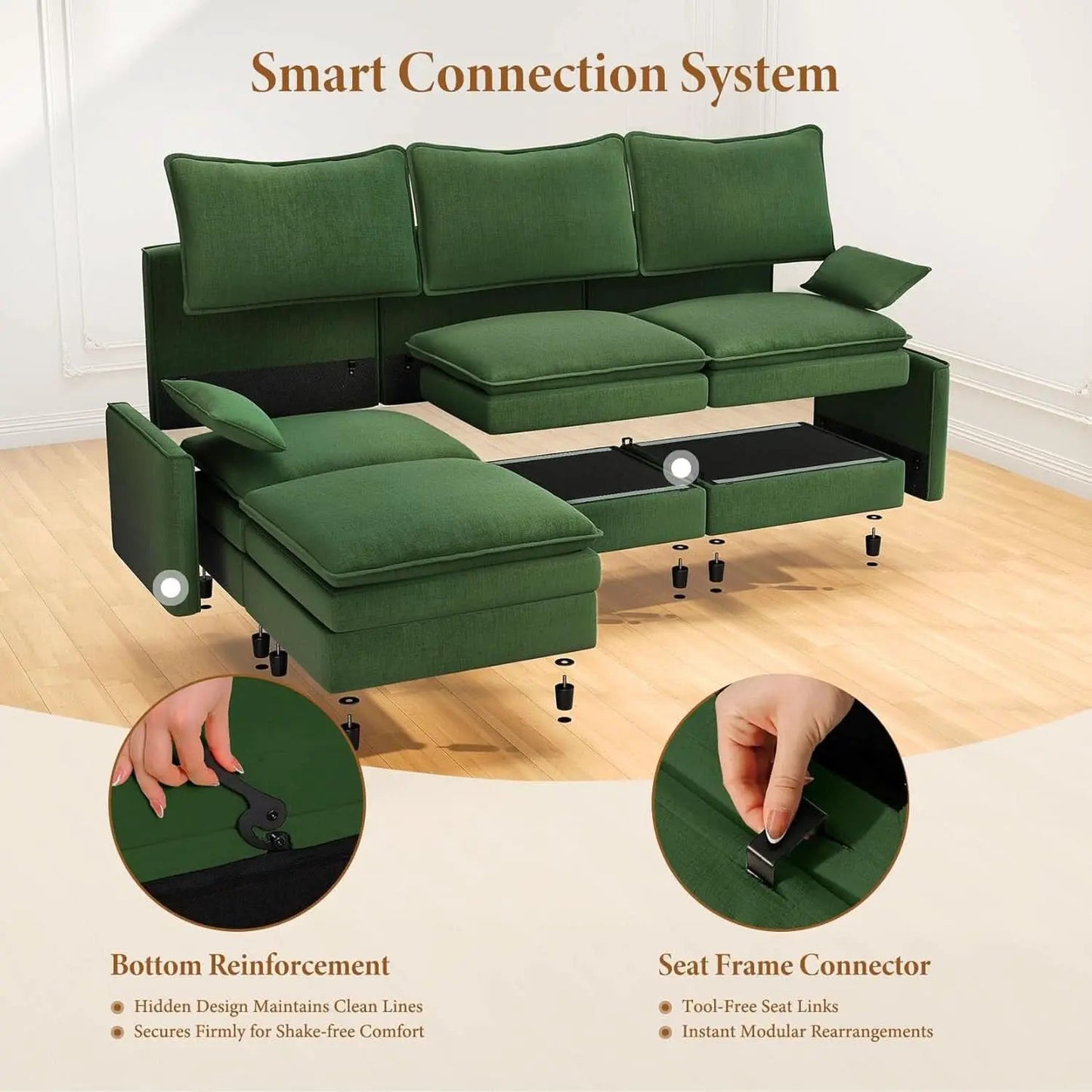 Green 108 Inch DeluxePlus Cloud Sleeper Sectional Sofa from PriceLows™