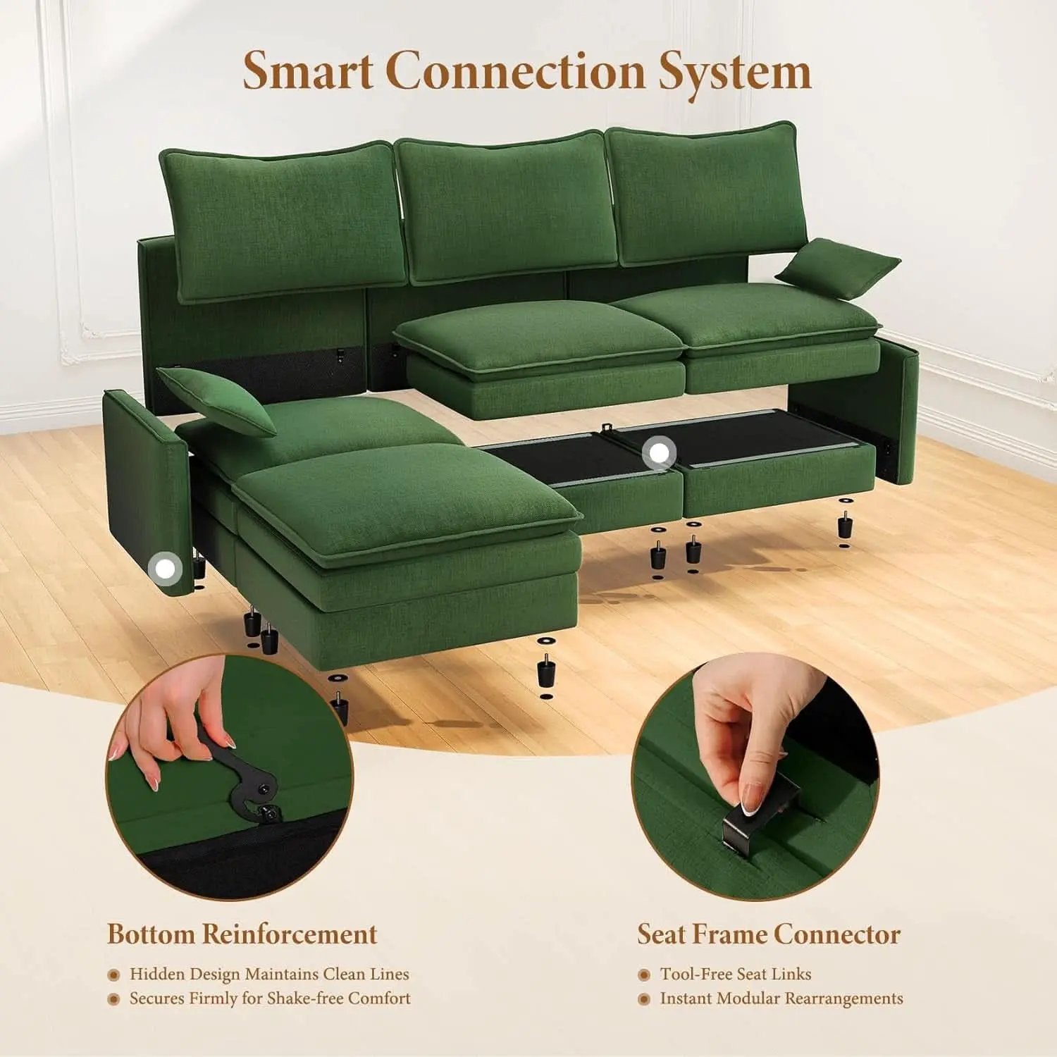Green 108 Inch DeluxePlus Cloud Sleeper Sectional Sofa from PriceLows™