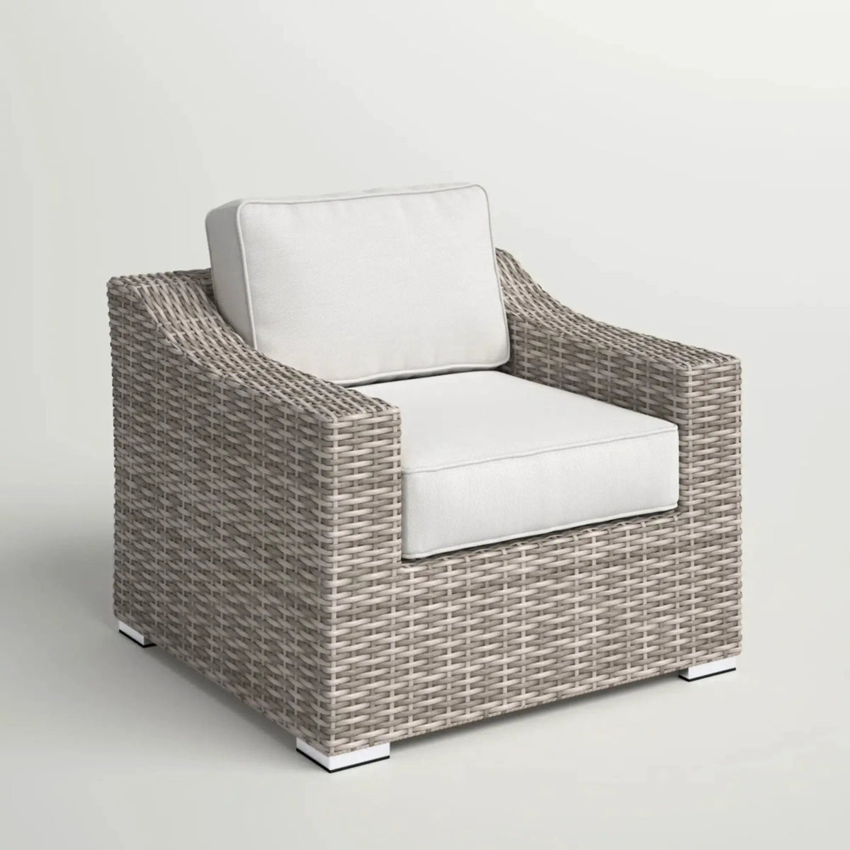 Patio Armchair With Cushions | Modern Wicker Design | Boxy Silhouette | No Assembly Required
