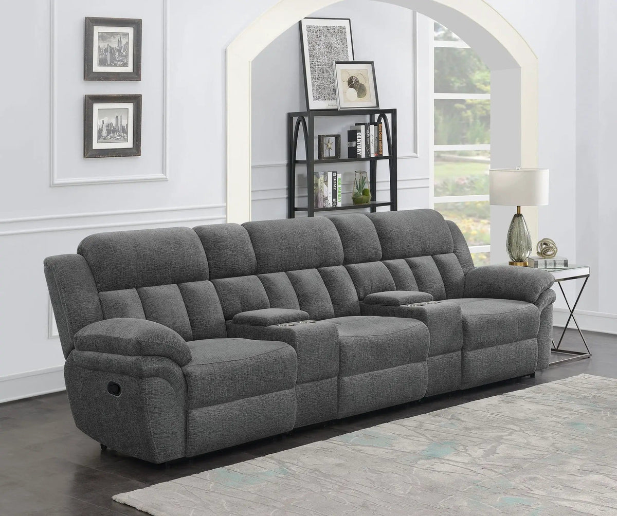 Bahrain 5-piece Upholstered Home Theater Seating Reclining Chair & Console | 5-Piece Set | Living Room Furniture | Charcoal