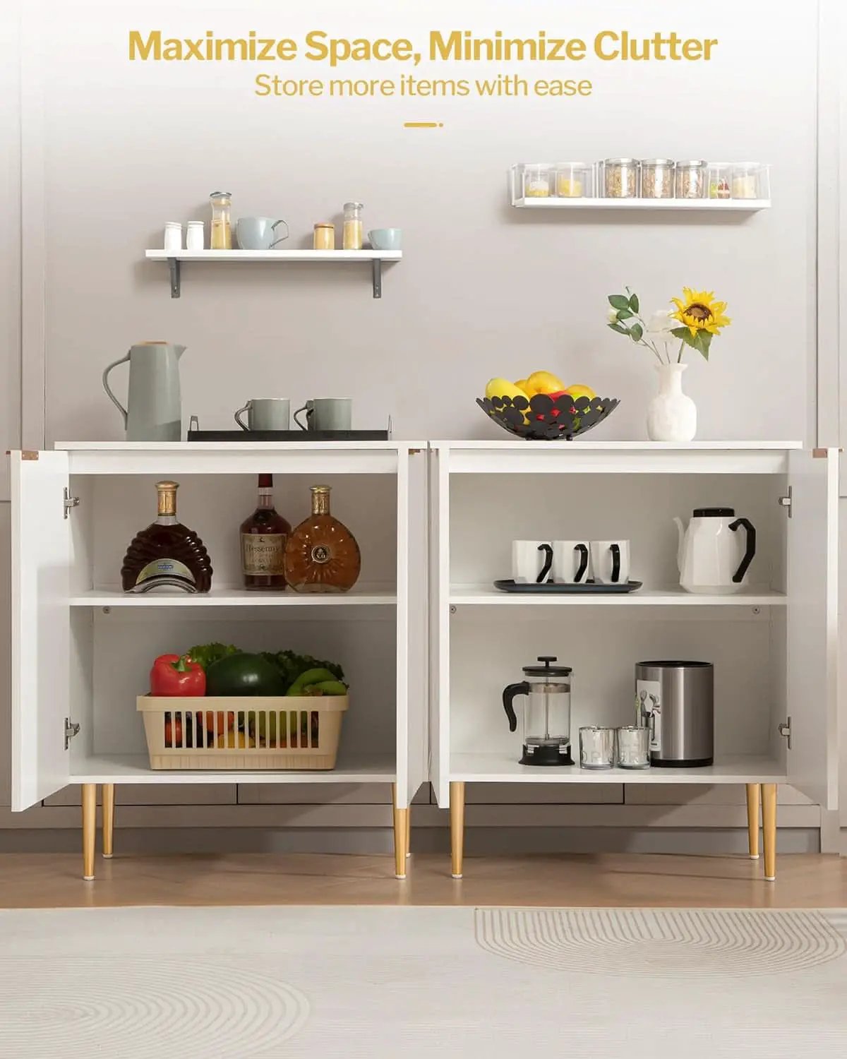 White Fluted Storage Cabinet Set Of 2 Modern Sideboards from PriceLows™