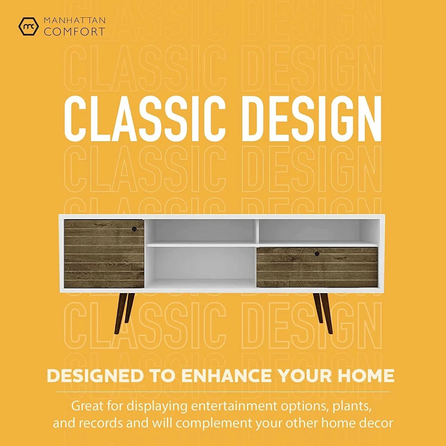 Mid Century TV Stand Solid Wood With Shelves And Cabinet from PriceLows™