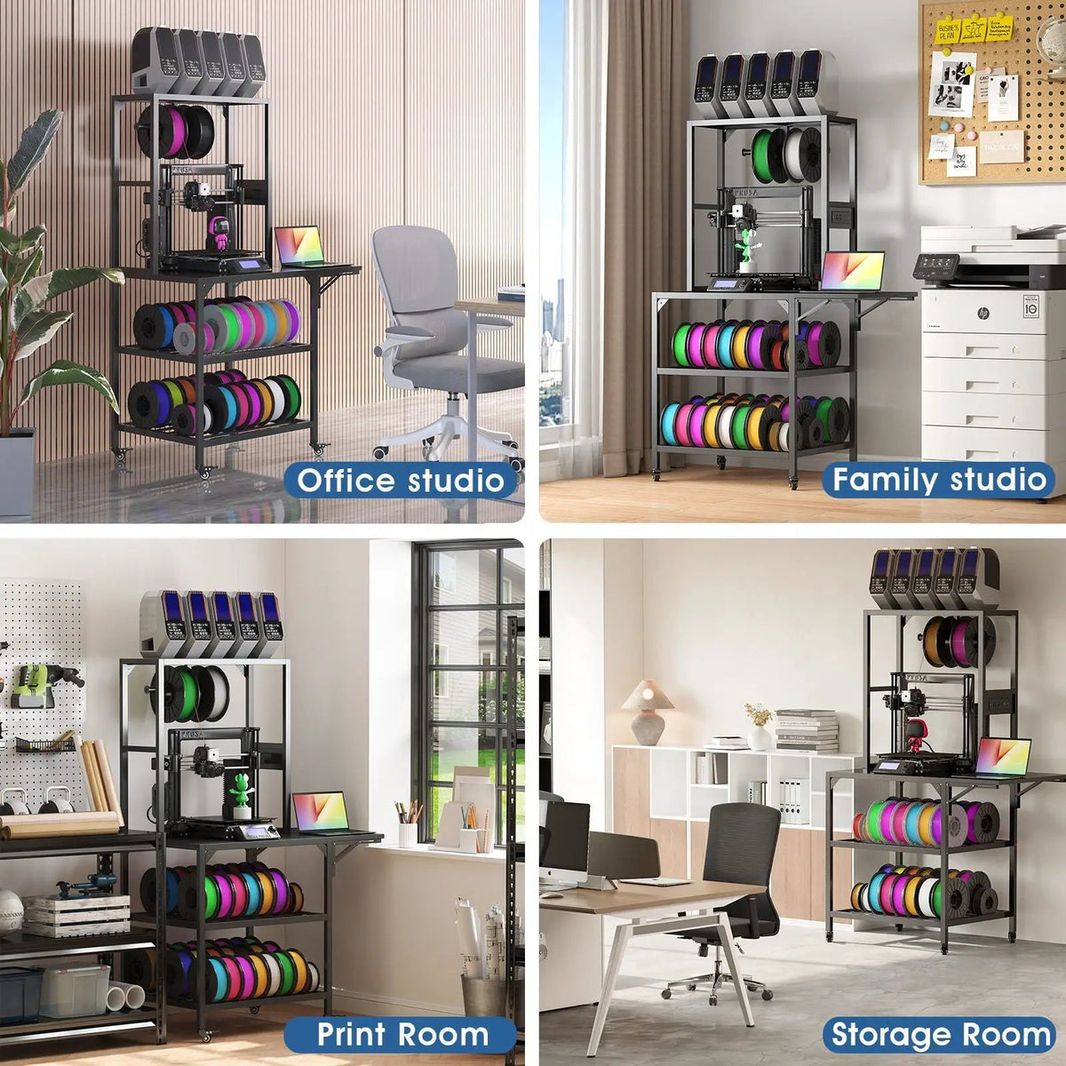Heavy Duty 3D Printer Stand | Filament Storage Rack | Holds 54 Spools | Black Metal