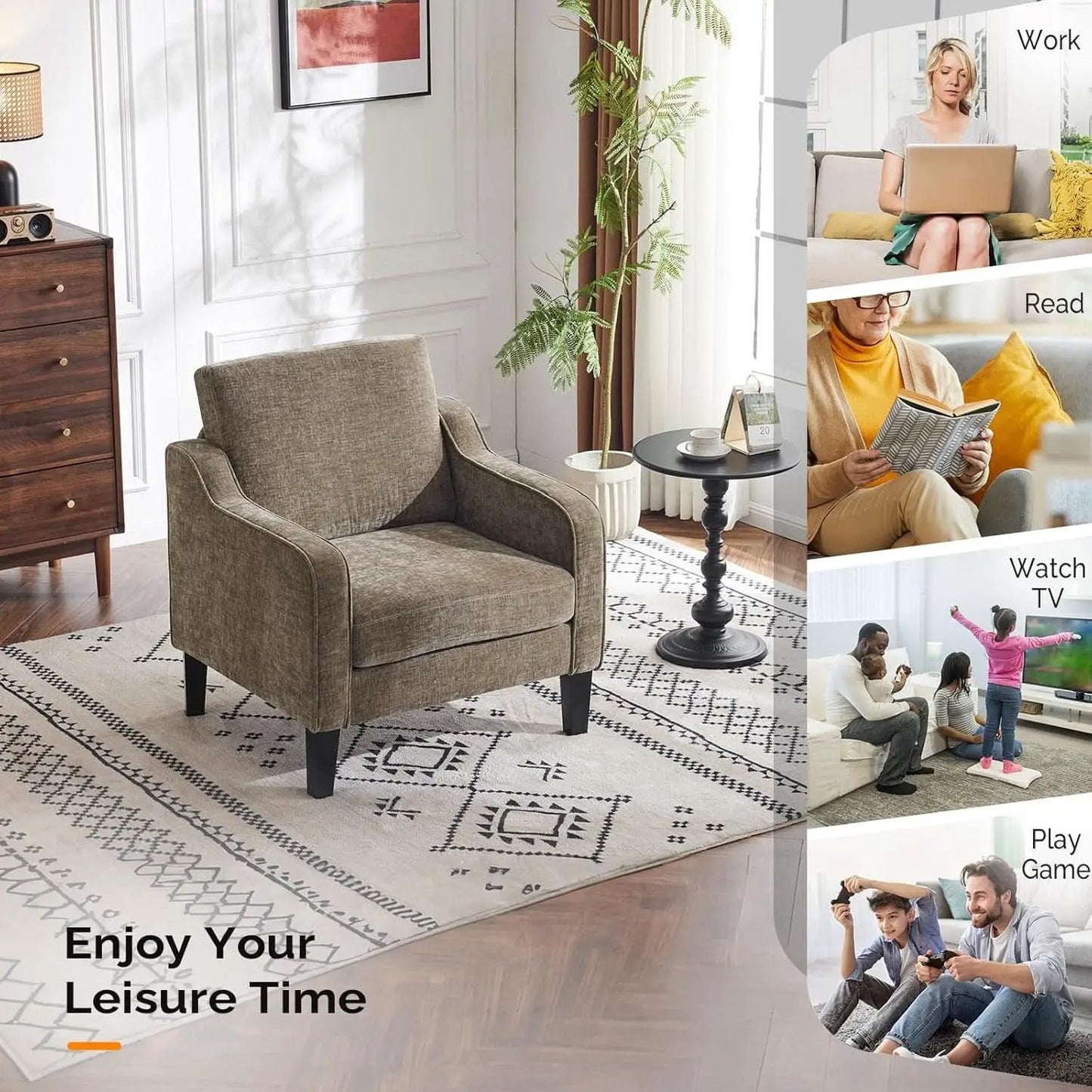 Light Brown Midcentury Upholstered Accent Chairs Set from PriceLows™