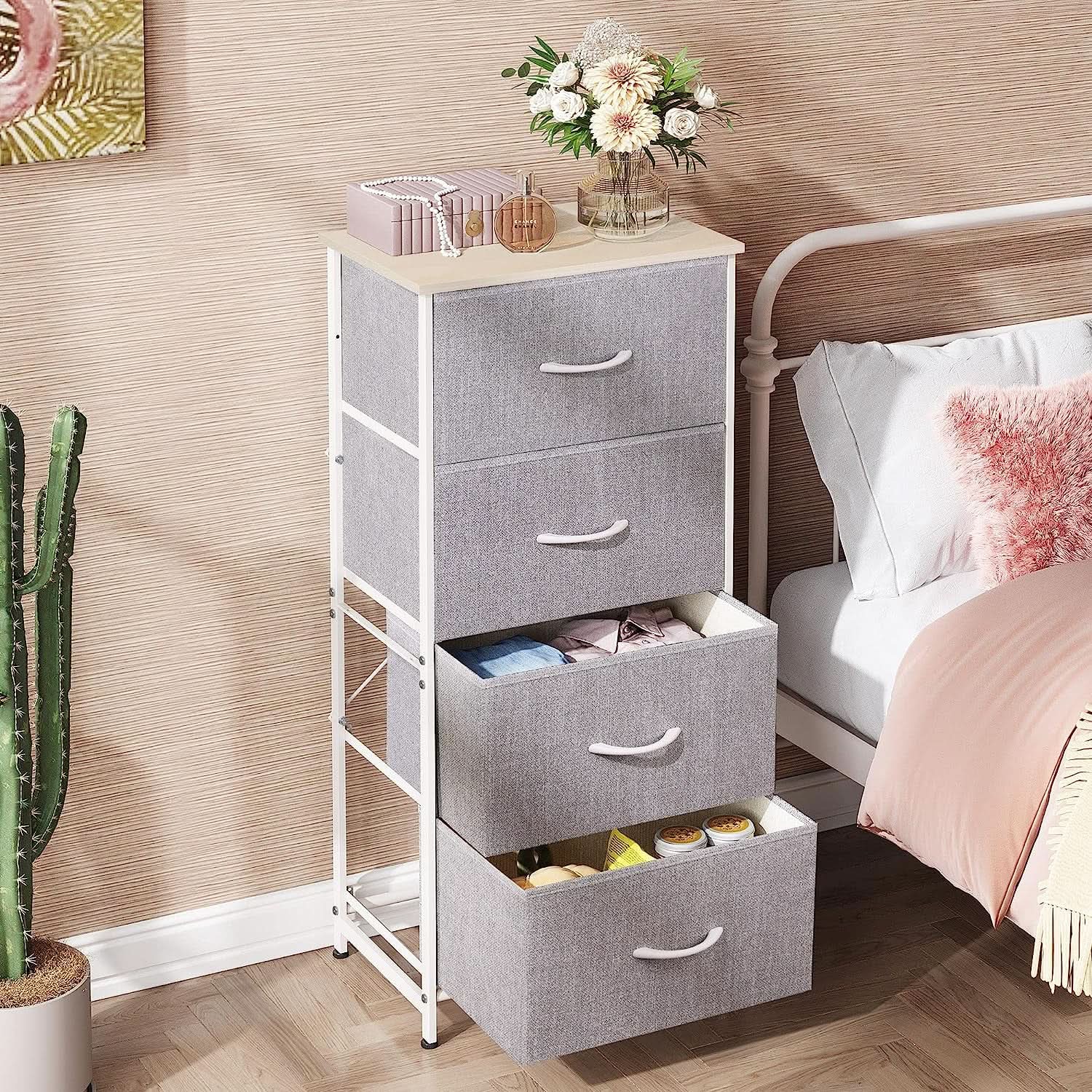 Light Grey Fabric Dresser With Four Drawers For Bedroom from PriceLows™